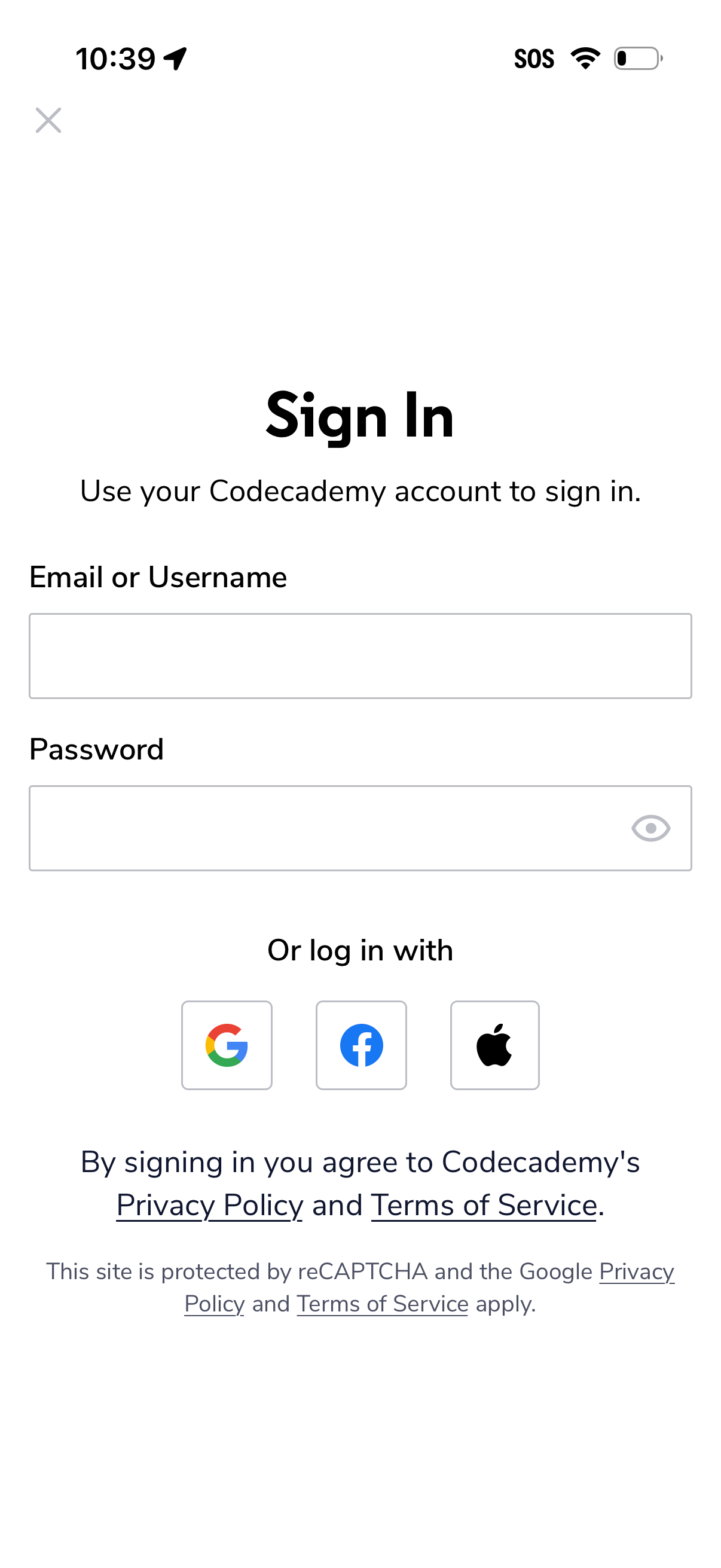 codeacademy-go login screenshot